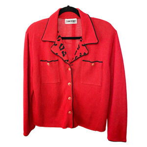 Vintage San Remo Red Knit Jacket Blazer cardigan Animal collar medium